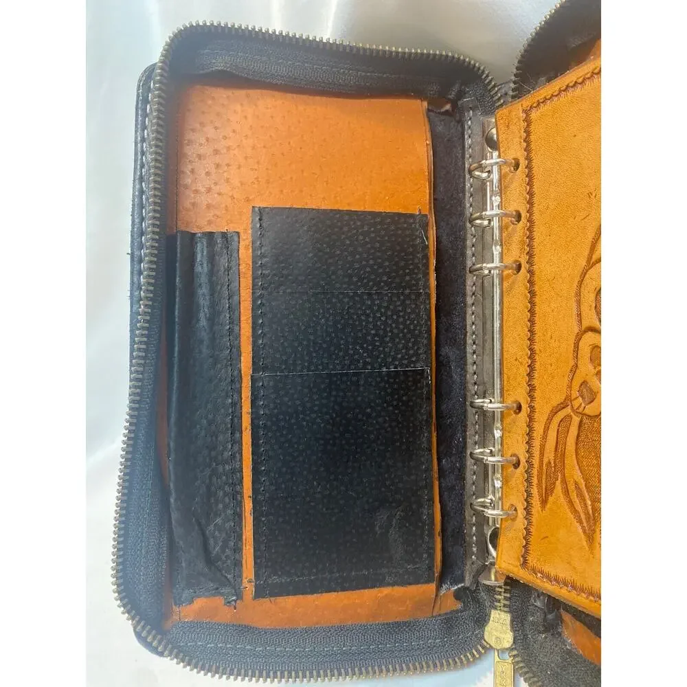Vintage Leather Bound Ring Binder w/ Zipper Folder Keeper + Wallet - KAREN